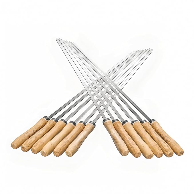 IMEEA 16.5 Inch Flat Stainless Steel BBQ Skewers (12.5 Inch Cooking Area) Kebab Barbecue Skewers for Home Grilling & Kabob, Set of 12