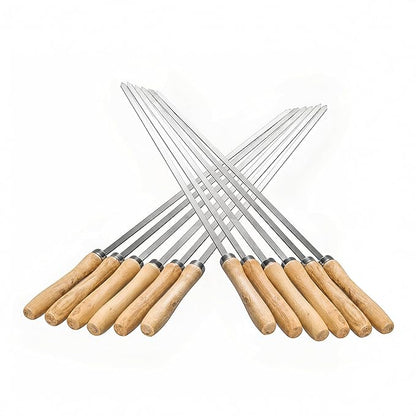 IMEEA 16.5 Inch Flat Stainless Steel BBQ Skewers (12.5 Inch Cooking Area) Kebab Barbecue Skewers for Home Grilling & Kabob, Set of 12