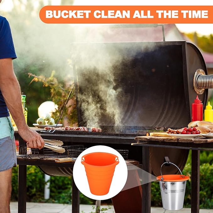 2pcs reuasble Silicone Grease Bucket Liners Compatible for Traeger/Pit Boss ect/Oklahoma Joe' /Green Mountain Grill Drip Tray Bucket Liner for pro Pellet Wood Smoker Grill Accessories（Orange）