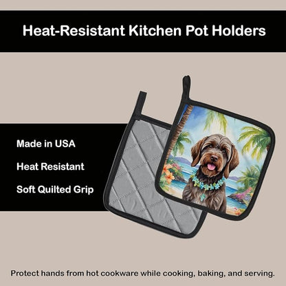 Caroline's Treasures Wirehaired Pointing Griffon Luau Pair of Pot Holders Kitchen Heat Resistant Pot Holders Sets Oven Hot Pads for Cooking Baking BBQ, 7 1/2 x 7 1/2