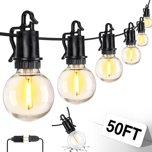 ZJOJO 50FT 26LEDOutdoor String Lights, G40 Globe Outdoor Lights | 25 Shatterproof LED Bulbs 2700K,IP65 Waterproof Patio Light for Outside Backyard Cafe Camping Fence