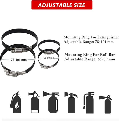 Quick Release Fire Extinguisher Mount - Aluminum Adjustable UTV Roll Bar Fire Extinguisher Holder Mounting Bracket Compatible with Jeep Wrangler TJ JK JL JKU Polaris RZR Ranger Can-Am X3 Universal