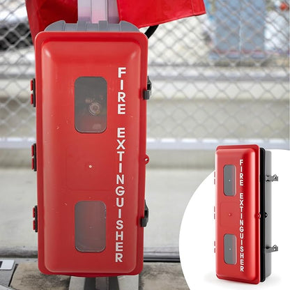 DoubleFill 2 Pcs 10 lb Fire Extinguisher Cabinet Box with Internal Rope Fastening and External Latch Sturdy Plastic Holder Case Vandal-Resistant Weatherproof Protect Indoor Outdoor (26 x 12 x 9 in)