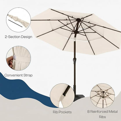 10ft 3 Tier Patio Umbrella, Outdoor Market Table Umbrella with UPF 50+ Vented Canopy, 8 Sturdy Ribs, Easy Push Button Tilt and Crank, Windproof for Deck, Pool, Backyard and Garden