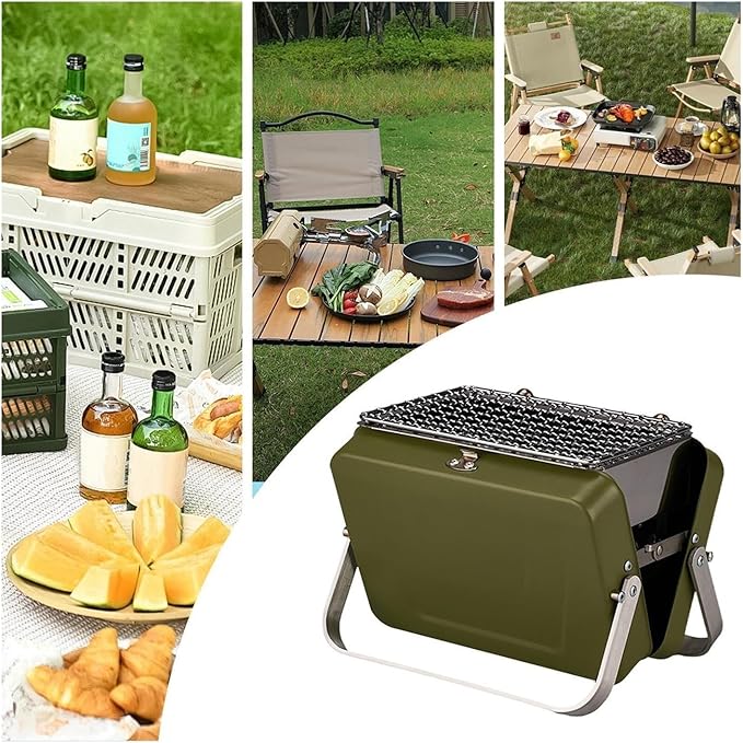 Portable Charcoal BBQ Grill Compact Lightweight for Camping Picnics Travel Foldable Design Even Heating Durable Metal Construction