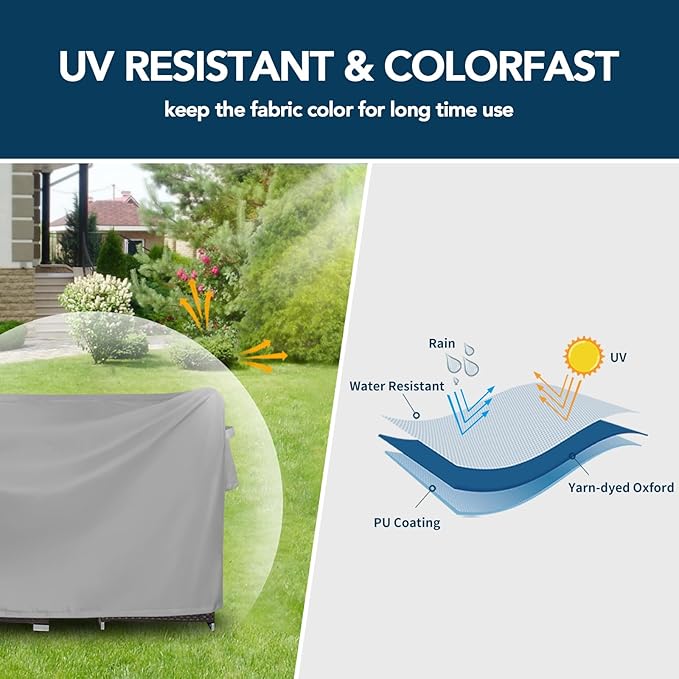Easy-Going Square Patio Furniture Cover Waterproof Outdoor Dining Table and Chair Cover Anti-UV Outside Sectional Sofa Set Covers (84"L x 84"W x 28"H, Grey)