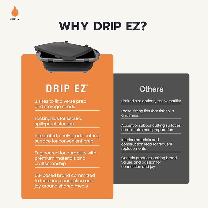 Drip EZ Collapsible BBQ Prep Tub - For Meal Prep, Marinating, Food Storage - Includes Cutting Board & Locking Lid - (1) XL - Sandstone