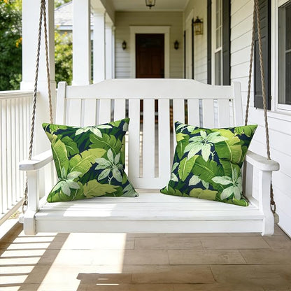 LVTXIII 2 Pack Outdoor Throw Pillow Covers for Patio Furniture, 16x16 Inch Square Pillow Case, Water-Repellent Cushion Covers for Garden, Porch, Sofa, Jungle Leaves
