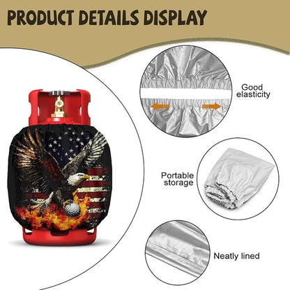 Rv Propane Tank Cover Leaf Green Gas Tank Covers Protective Covers for Grill, Travel Trailer RV and Outdoor Use Windproof Weatherproof Gas Carrier USA Flag Golf Fire
