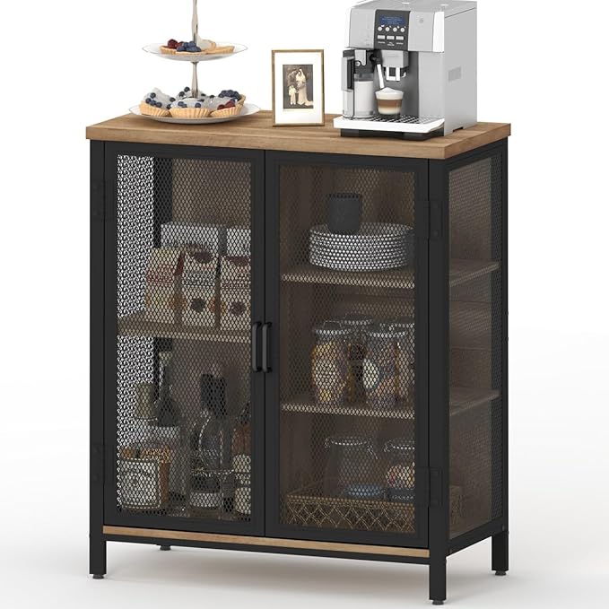 Coffee Bar Cabinet with Storage for Home Kitchen, Rustic Liquor Cabinet for Entryway, Small Industrial Buffet Sideboard Cabinets for Dining Room (Vintage Oak)