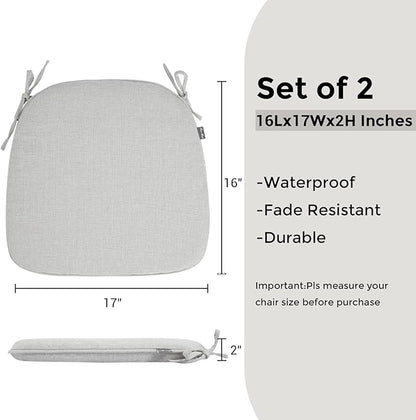 FUNHOME Outdoor Chair Cushions Set of 2,Patio Seat Cushion 17"x16"x2",U-Shaped Dining Chair Cushion 17 by 16 Inch,Water Resistant,Fade-Resistant Chair Pads for Kitchen Garden Furniture(Cloud Gray)