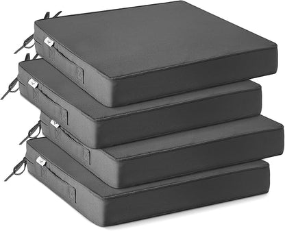 IPYNBAP Outdoor Chair Cushions Set of 4 -Waterproof Outdoor Seat Cushions for Patio Furniture, Patio Chair Cushion with Handle and Ties, Out Door Chair Pads,18.5x16x3-Square, Darkgrey