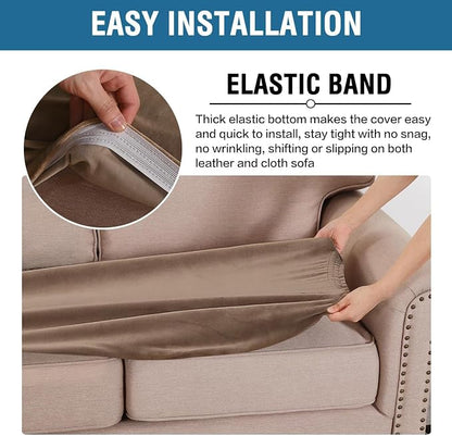 H.VERSAILTEX Velvet Stretch Individual Couch Cushion Cover Plush Slipcover for Loveseat Sofa Seat Furniture Protector Cover (1 Piece Loveseat Cushion Cover, Camel)