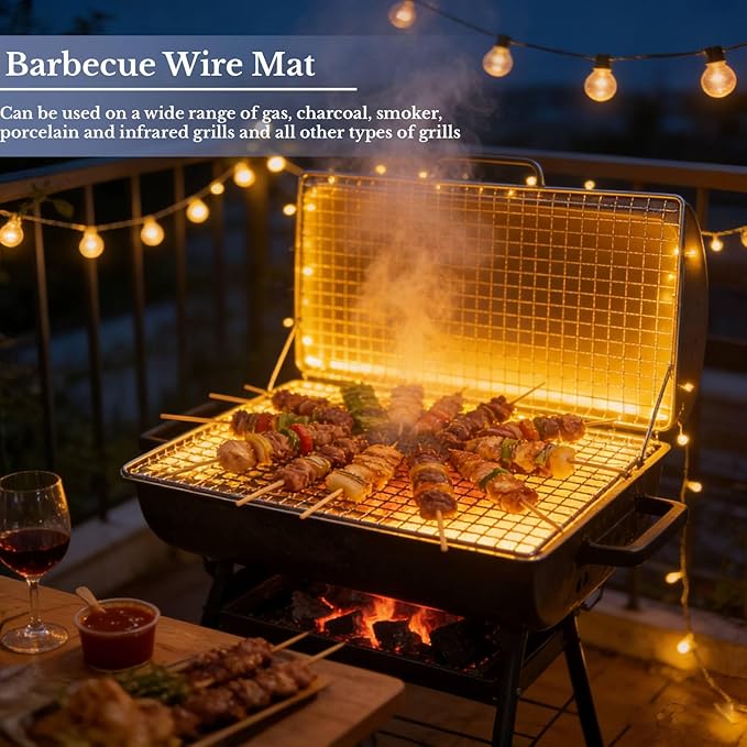 HERCHR Stainless Steel Mesh Grill Grate, Barbecue Grill Net Rack BBQ Mat for Outdoor Cooking, Heavy Duty Welded Baking Cooling Rack for Gas Charcoal Smoker Grills, Camping Picnic, 13.8x10.5in