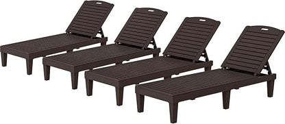 YITAHOME Outdoor Chaise Lounge Chair, Plastic Pool Chaise Lounge with 5-Position Backrest, Easy Assembly & Waterproof for Patio & Poolside, Set of 4, Brown