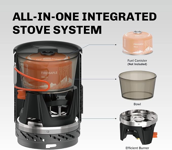 Fire-Maple Fixed Star 1 Backpacking and Camping Stove System, Black 18oz | 30% Faster Boil with HX Base, Piezo Ignition, Safe & Durable, All-in-One Pot, Compatible with Most Canisters, Portable