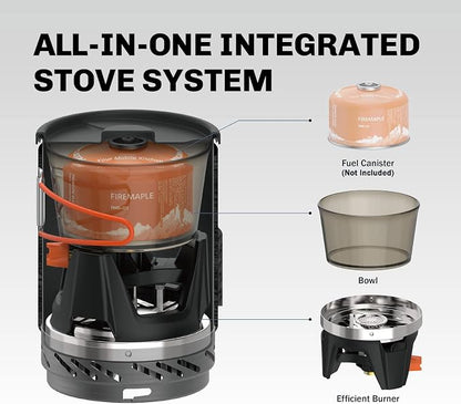 Fire-Maple Fixed Star 1 Backpacking and Camping Stove System, Black 18oz | 30% Faster Boil with HX Base, Piezo Ignition, Safe & Durable, All-in-One Pot, Compatible with Most Canisters, Portable