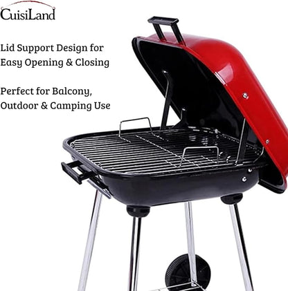 Cuisiland 18.5 Inch Charcoal Grill BBQ Grill with Lid and Wheels, Portable Outdoor Barbecue Grill for Patio Backyard Camping, Iron Charcoal BBQ Grill for Hamburgers, Steaks & Grilling