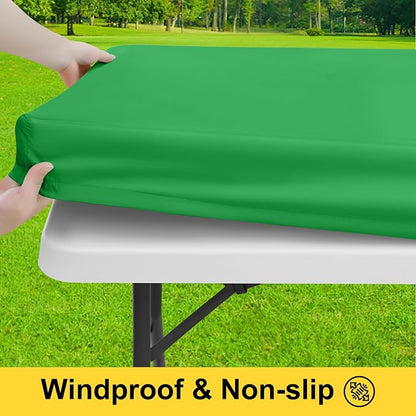 Smiry Picnic Table Cover with Bench Covers, Waterproof Elastic Fitted Polyester Tablecloths for 6 Ft Rectangle Tables, Washable Windproof Tablecloth for Camping, RV & Outdoor (Green, 30x72 Inches)
