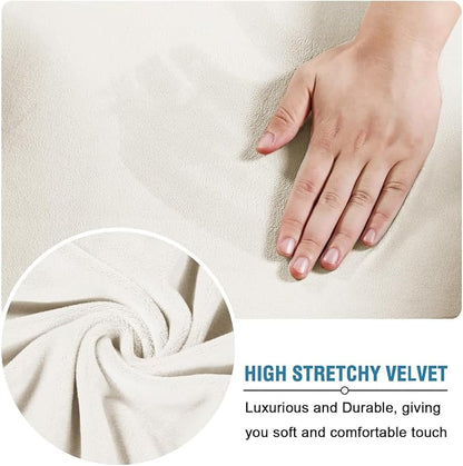 H.VERSAILTEX High Stretch Sofa Slipcover 4 Piece Cover Velvet Furniture Protector Form Fit Thick Velvet Extra Large Sofa Cover for 3 Cushion Couch Width Up to 97 Inch (Large Sofa, Porcelain White)