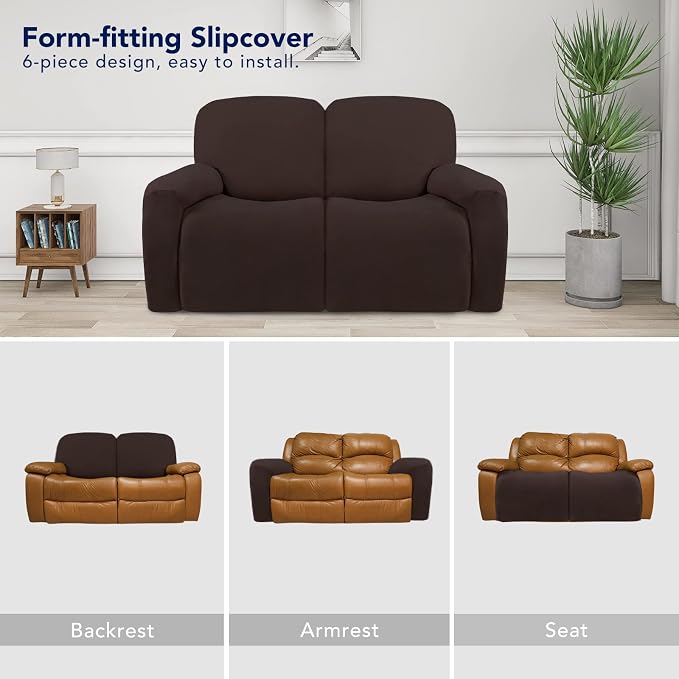 PureFit Super Stretch Loveseat Recliner Sofa Couch Cover with Pocket | 2 Seats Non Slip Soft Sofa Slipcover, Washable Reclining Furniture Protector for Pets (Recliner Loveseat, Chocolate)
