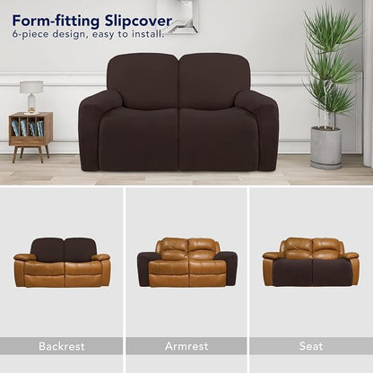 PureFit Super Stretch Loveseat Recliner Sofa Couch Cover with Pocket | 2 Seats Non Slip Soft Sofa Slipcover, Washable Reclining Furniture Protector for Pets (Recliner Loveseat, Chocolate)