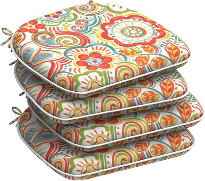 DYTXIII Set of 4 Outdoor Chair Cushions with Ties,Water Repellent Patio Chair Pads 17"x 16" for Outdoor Furniture,Round Corner Seat Cushions for Garden Yard Kitchen Flower Red