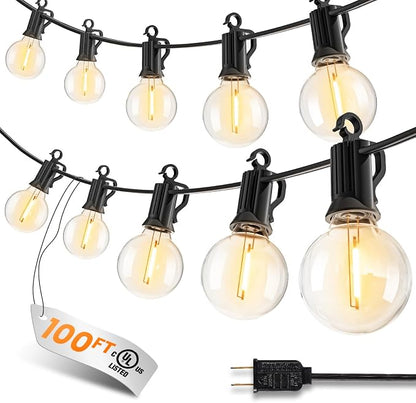 109FT 100 LED Outdoor String Lights, G40 Shatterproof String Lights, IP65 Waterproof Connectable Outside Patio Light for Backyard Porch Balcony Garden Decor Christmas Camping Gazebo