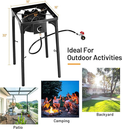 Giantex Outdoor Single Burner Stove, High Pressure Burner Stand Max. 100,000 BTU, 0-20 PSI Regulator Detachable Legs, Portable Propane Grill Burner Stove for Camping Picnic Cookout
