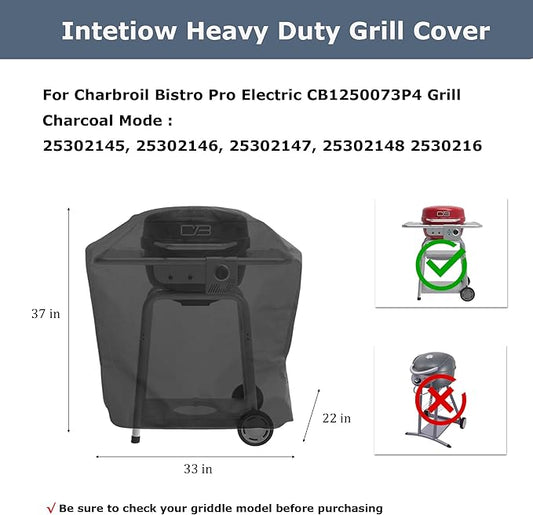 Grill Cover for Char Broil Bistro Pro Electric Grill Griddle, for Charbroil Bistro Pro Electric Grill & Griddle, 600D Waterproof All Weather Resistant Cover, CB1250073P4, Black