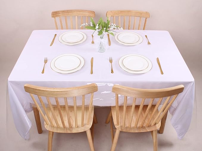 Kesfey Clear Plastic Table Cloth Rectangle 60 x 84 inch 100% Waterproof Tablecloths Protector Oil-Proof Spill-Proof Vinyl Tablecovers Wipe Clean Tablecloth for Dining Table Kitchen Camping Parties