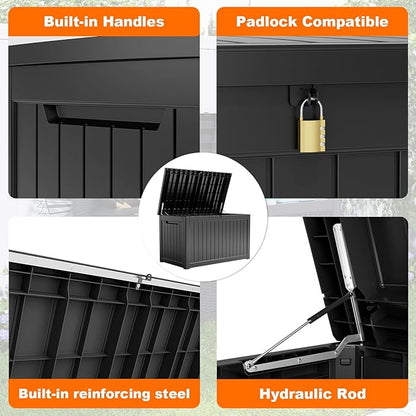 281 Gallon Outdoor Storage Box Lockable Waterproof Deck Box, Weatherproof UV-Resistant Durable Large Patio Storage Container for Patio Cushions, Garden Tool Pool Accessories, Furniture Pillow