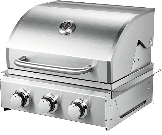3 Burner Built In Gas Grill, Stainless Steel Propane Grill, 30,000 BTUs,Dual Fuel Compatibility(Propane/Natural), Gas Grill Outdoor Cooking