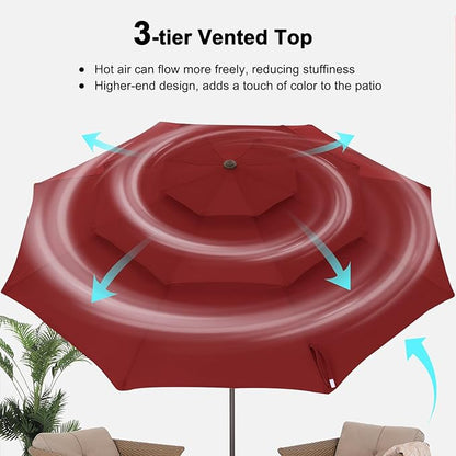 ABCCANOPY 9Ft 3 Tiers Market Umbrella, Outdoor Table Umbrella for Patio, Deck, Backyard (Burgundy)