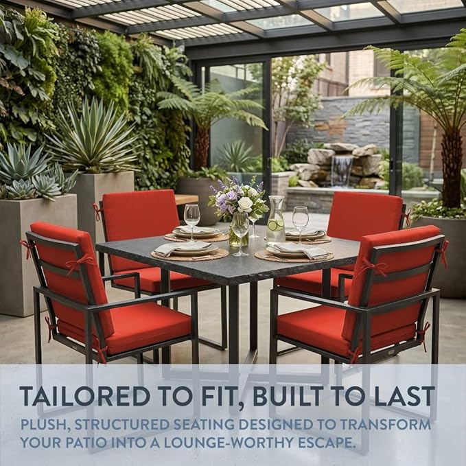 California Umbrella Outdoor Dining Chair, Set of 4 Patio Seat Cushions, 20 x 40 Inch, Premium Outdoor Memory Foam, Fade Resistant, Sunbrella Fabric, Fabric Ties, Melon