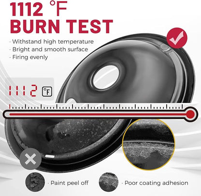 WB31M19 and WB31M20 GE Drip Pans for Electric Stove, 10% Energy Save by Enamel Spraying Prevent Bending and Rust -Includes a Set of 4 Black Stove Drip Pans(2 * 6+2 * 8)