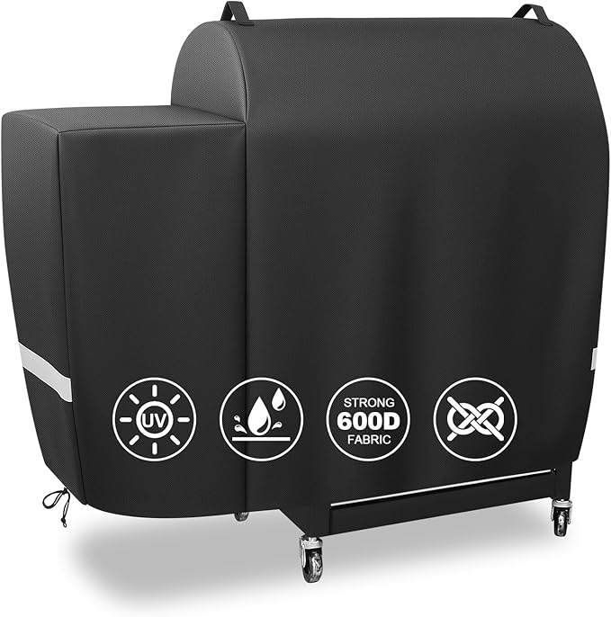 Grill Cover for Recteq RT-590 and Deck Boss 590, 45 x 22 x 41 in 600D Outdoor Pellet Grill Cover, Weather-Resistant BBQ Smoker Cover for Rain, Sun, Dust and Leaves