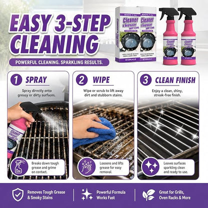 Fast-Acting Heavy-Duty Grill Degreaser Spray, 2Pcs BBQ Heavy Duty Degreaser Grill Cleaner Spray, Grills Cleaner Spray For Outdoor Grills