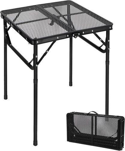 Portable Grill Table for Outside, Aluminum Square Folding Grill Stand Table for Outdoor Camping Picnic BBQ, Lightweight Adjustable Height, 24"x24", Black