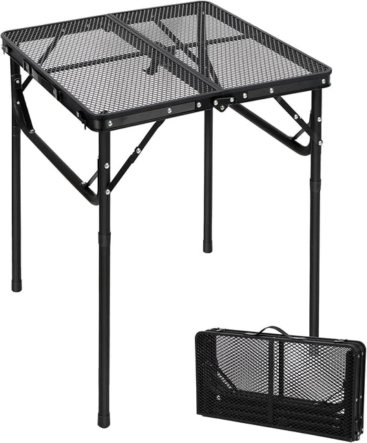 Portable Grill Table for Outside, Aluminum Square Folding Grill Stand Table for Outdoor Camping Picnic BBQ, Lightweight Adjustable Height, 24"x24", Black