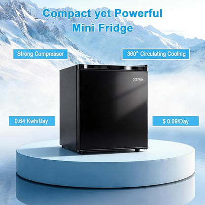 COSTWAY 1.7 Cu.Ft Mini Fridge, Compact Refrigerator w/Chiller Compartment, Adjustable Thermostat, Reversible Single Door & Low Noise, Small Refrigerator for Dorm, Office, Bedroom & Apartment (Black)
