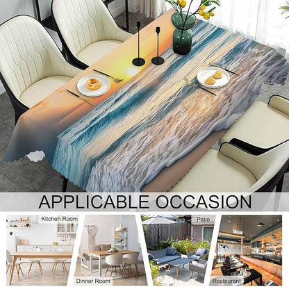 Sandy Beach Table Covers Paradise Ocean Beach Sunset Turquoise Heavy Weight Tablecloth Picnic Table Cloth for Kitchen Dinning Tabletop Outdoor BBQ Buffet Rectangle 52x70 Inch