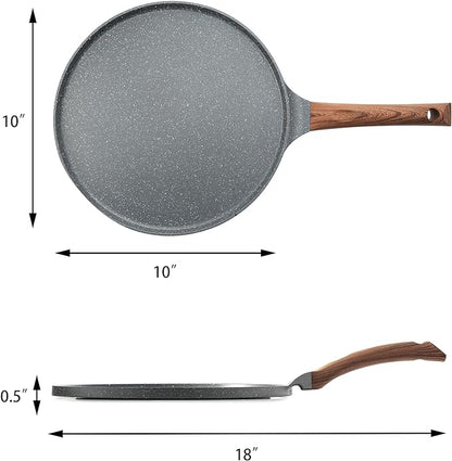 SENSARTE 10 Inch Nonstick Crepe Pan Granite Coating Pancake Pan Gray | Swiss Granite Coating Dosa Pan Pancake Flat Skillet Tawa Griddle with Stay-Cool Handle, Induction Compatible