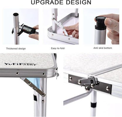 YUFIFAIRY Small Folding Table Portable, 24" L x16 W Foldable Camp Table | Lightweight Aluminum Folding Camping Table for Indoor Outdoor Cooking Picnic, 3 Adjustable Height 10"/19"/24"