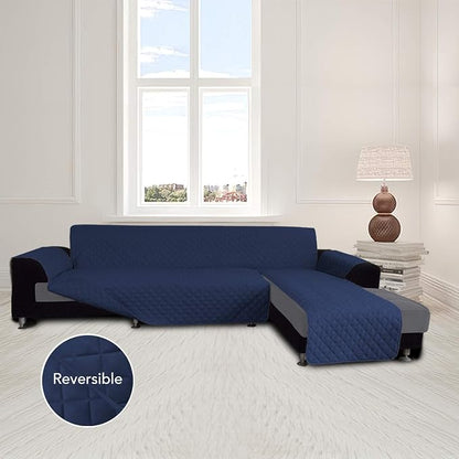 Easy-Going Reversible L-Shape Sectional Couch Cover, X-Large, Navy/Navy | Soft Sofa Slipcover For Dogs, Fits Left/Right Chaise Lounge Protector, Water Resistant Mat For Living Room