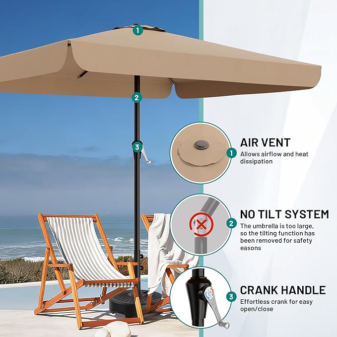 AreShark 8 X 10 FT Large Rectangular Patio Umbrella with Valance, Outdoor Table Market Umbrella w/Crank & 8 Ribs, Rectangle Outdoor Umbrellas for Garden, Deck, Yard and Poolside, Beige