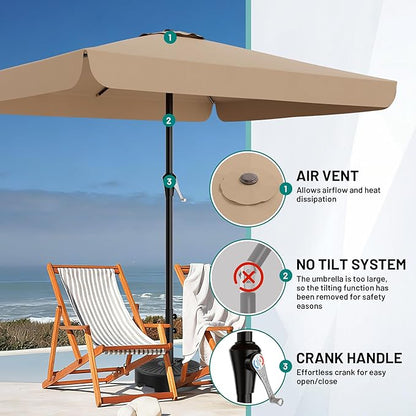 AreShark 8 X 10 FT Large Rectangular Patio Umbrella with Valance, Outdoor Table Market Umbrella w/Crank & 8 Ribs, Rectangle Outdoor Umbrellas for Garden, Deck, Yard and Poolside, Beige