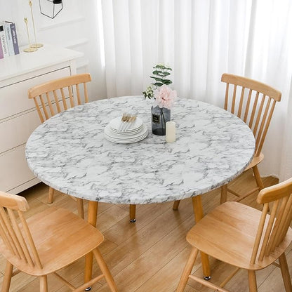 LIBERECOO Round Vinyl Fitted Tablecloth with Flannel Backing Elastic Edge Table Cover Waterproof Stain-Resistant Wipeable Tablecloths Fits 66-72" Round Tables