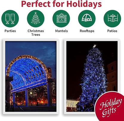 33FT 100 LED Blue Christmas Lights,16 Modes Connectable Fairy String Lights, Plug in Indoor Outdoor Blue Lights for Xmas Tree, Party, Garden, Hanukkah, Independence Day Patriotic Patio Decor