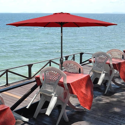 YSSOA 9' Patio Umbrella with 50lbs 20" Capacity Fillable Heavy Duty Round Base, 8 Sturdy Ribs, for Outdoor Lawn, Deck, Poolside, Red and Black